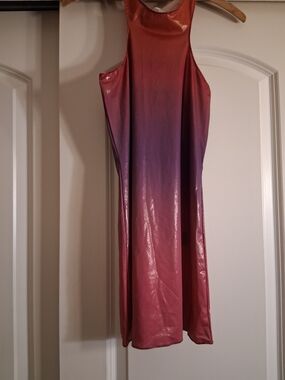 Oseree Shiny Red Slip/Cover UP Dress with Delicate Trim